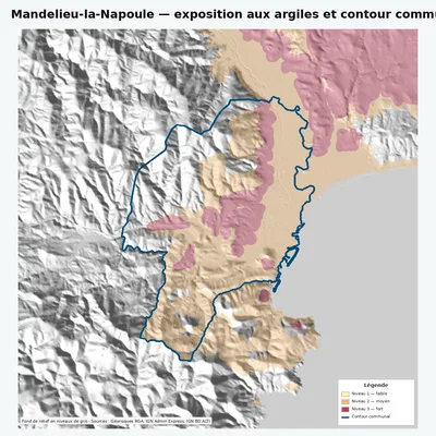Carte des argiles sur la commune de Mandelieu-la-Napoule