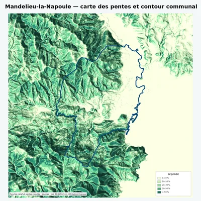 Carte des pentes sur la commune de Mandelieu-la-Napoule