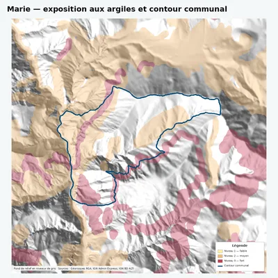 Carte argiles RGA de Marie avec contour communal