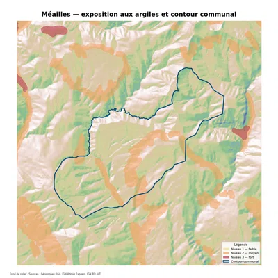 Carte d’exposition au retrait-gonflement des argiles à Méailles