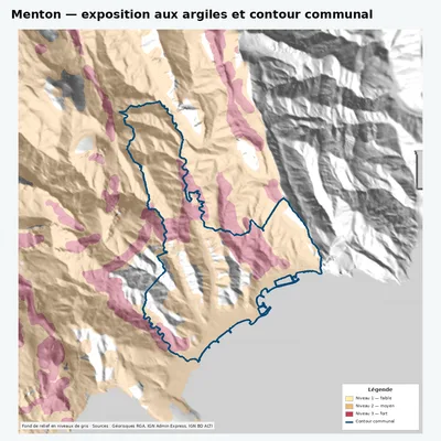 Carte argiles RGA de Menton avec contour communal