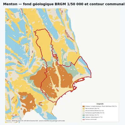 Carte géologique BRGM de Menton avec contour communal