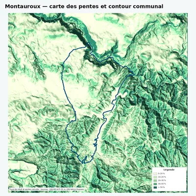 Carte des pentes sur la commune de Montauroux