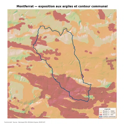 Carte d’exposition au retrait-gonflement des argiles à Montferrat