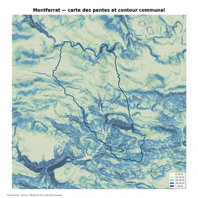 Carte des pentes sur la commune de Montferrat