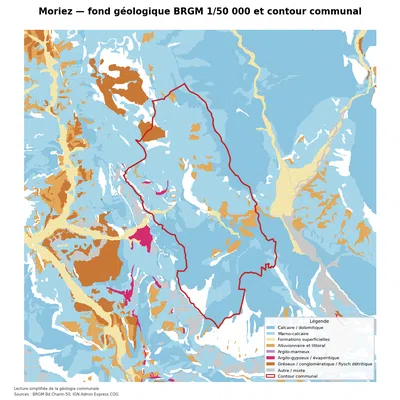 Carte géologique BRGM de Moriez avec contour communal
