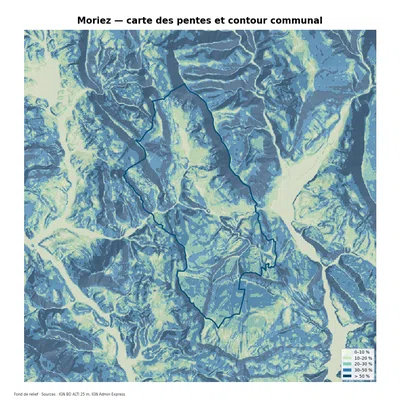 Carte des pentes sur la commune de Moriez
