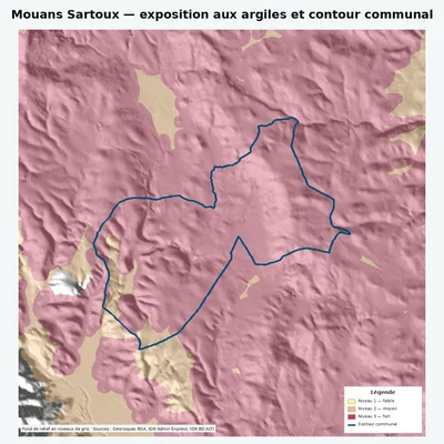 Carte argiles RGA de Mouans Sartoux avec contour communal