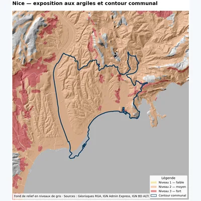 Carte des argiles sur la commune de Nice