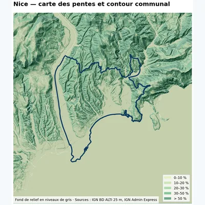 Carte des pentes sur la commune de Nice