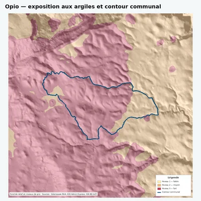 Carte argiles RGA de Opio avec contour communal