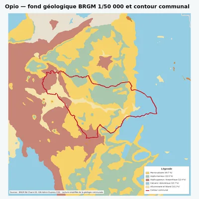 Carte géologique BRGM de Opio avec contour communal