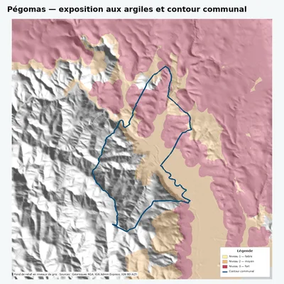 Carte argiles RGA de Pégomas avec contour communal