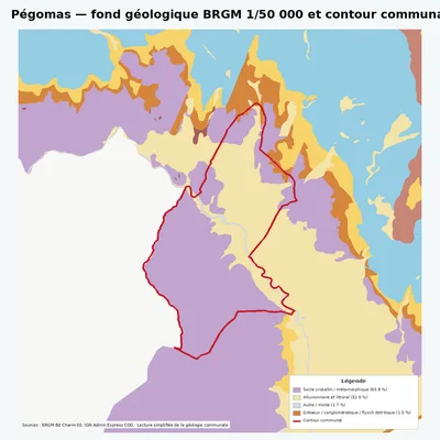 Carte géologique BRGM de Pégomas avec contour communal
