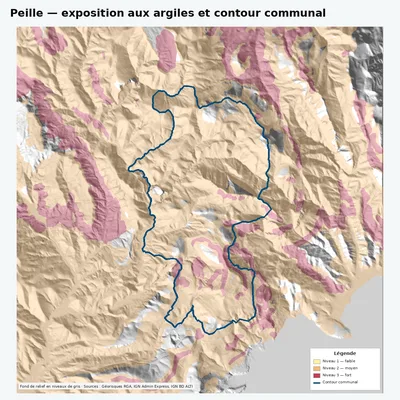 Carte argiles RGA de Peille avec contour communal