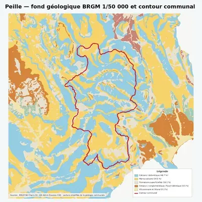 Carte géologique BRGM de Peille avec contour communal
