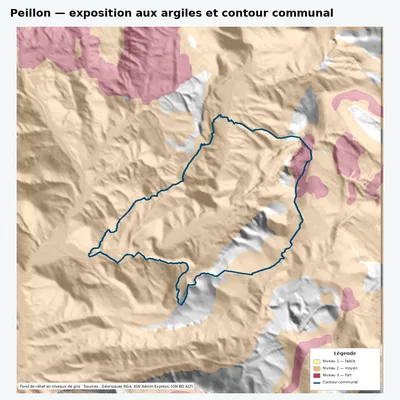 Carte argiles RGA de Peillon avec contour communal