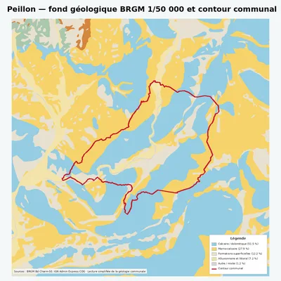 Carte géologique BRGM de Peillon avec contour communal