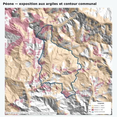 Carte argiles RGA de Péone avec contour communal