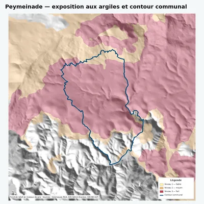 Carte argiles RGA de Peymeinade avec contour communal