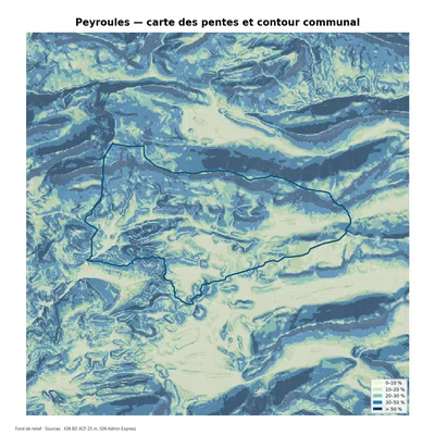 Carte des pentes sur la commune de Peyroules
