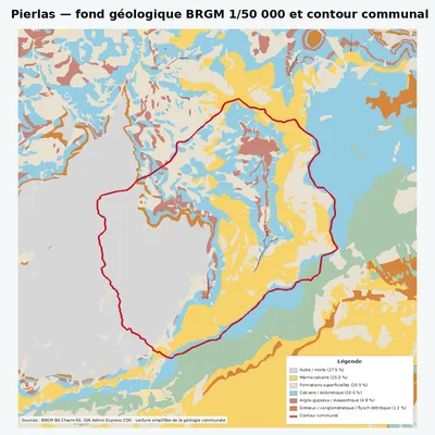Carte géologique BRGM de Pierlas avec contour communal