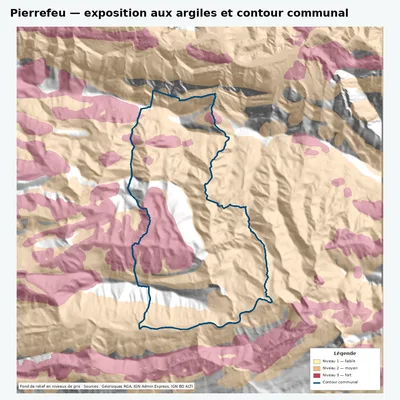 Carte argiles RGA de Pierrefeu avec contour communal