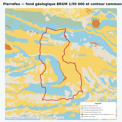 Carte géologique BRGM de Pierrefeu avec contour communal
