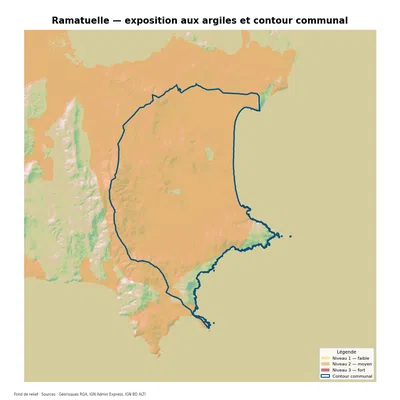 Carte d’exposition au retrait-gonflement des argiles à Ramatuelle