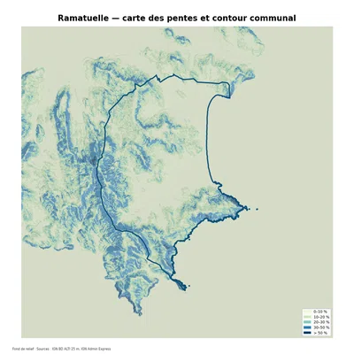 Carte des pentes sur la commune de Ramatuelle