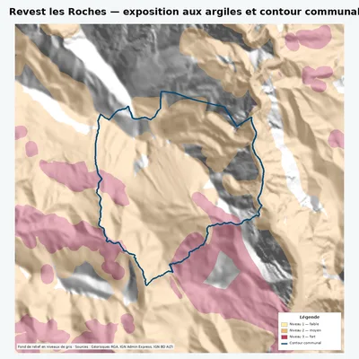Carte argiles RGA de Revest les Roches avec contour communal