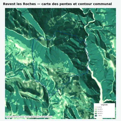 Carte des pentes de Revest les Roches avec contour communal