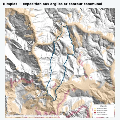 Carte argiles RGA de Rimplas avec contour communal