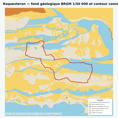 Carte géologique BRGM de Roquesteron avec contour communal