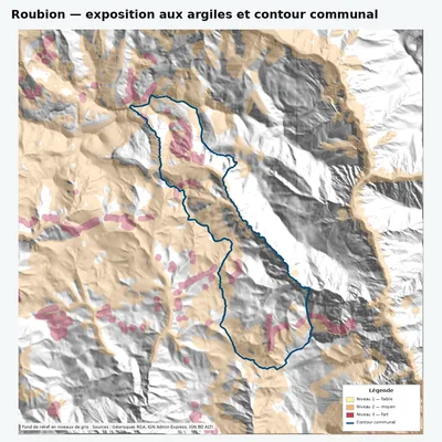 Carte argiles RGA de Roubion avec contour communal