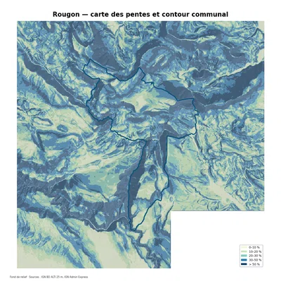 Carte des pentes sur la commune de Rougon