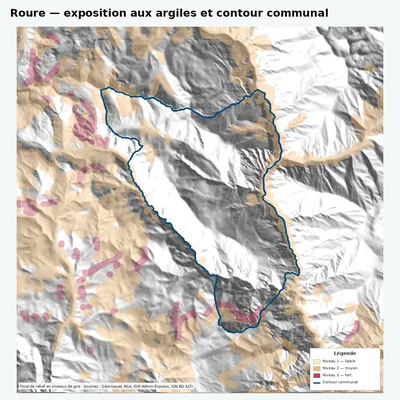 Carte argiles RGA de Roure avec contour communal