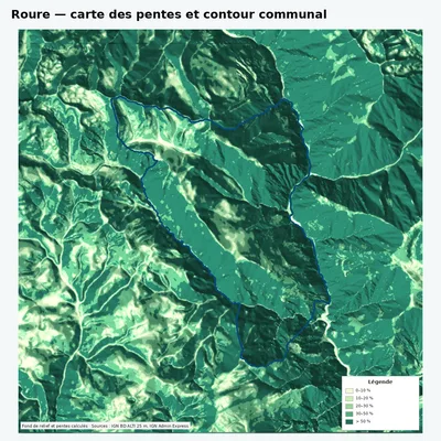 Carte des pentes de Roure avec contour communal