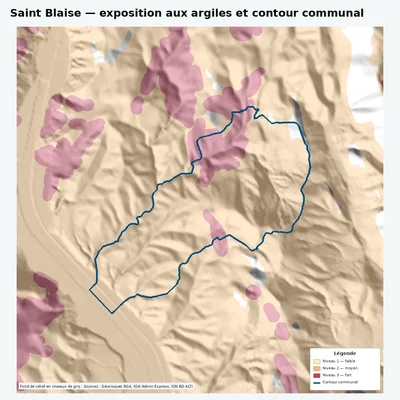 Carte argiles RGA de Saint Blaise avec contour communal