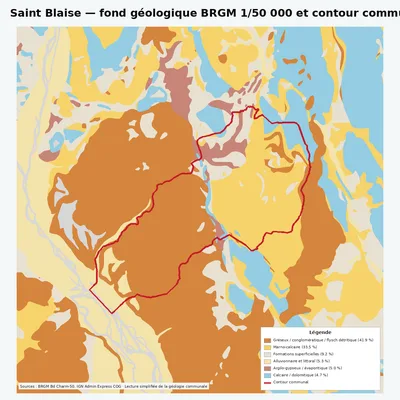 Carte géologique BRGM de Saint Blaise avec contour communal