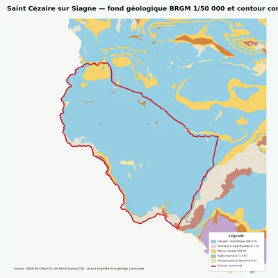 Carte géologique BRGM de Saint Cézaire sur Siagne avec contour communal