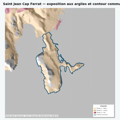 Carte argiles RGA de Saint Jean Cap Ferrat avec contour communal