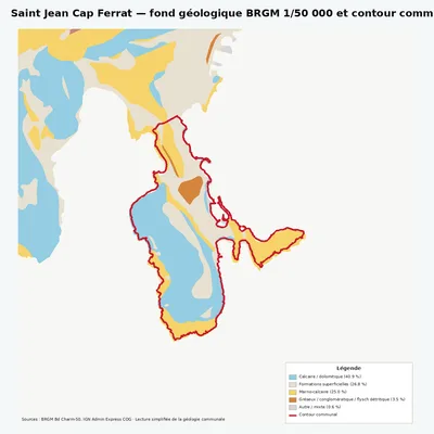Carte géologique BRGM de Saint Jean Cap Ferrat avec contour communal