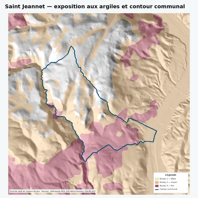 Carte argiles RGA de Saint Jeannet avec contour communal