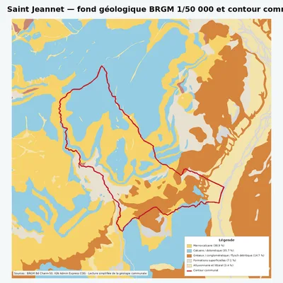 Carte géologique BRGM de Saint Jeannet avec contour communal