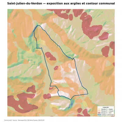 Carte d’exposition au retrait-gonflement des argiles à Saint-Julien-du-Verdon