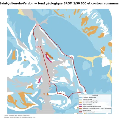 Carte géologique BRGM de Saint-Julien-du-Verdon avec contour communal