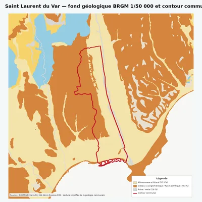 Carte géologique BRGM de Saint Laurent du Var avec contour communal