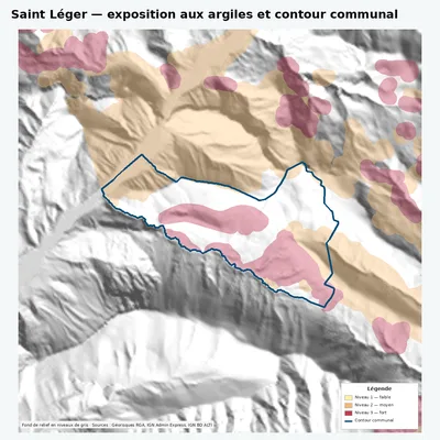 Carte argiles RGA de Saint Léger avec contour communal