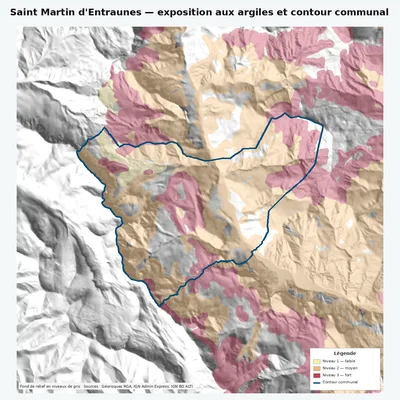 Carte argiles RGA de Saint Martin d\ avec contour communal
